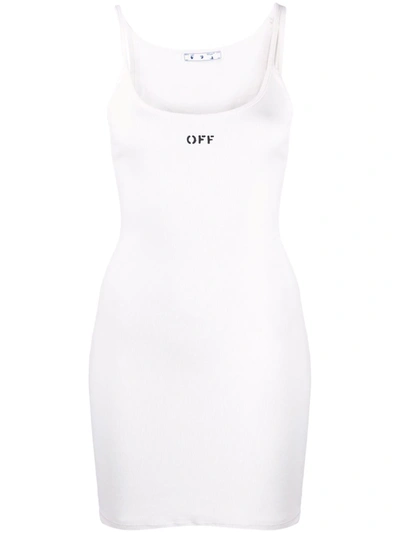Shop Off-white Logo-print Ribbed Minidress In White