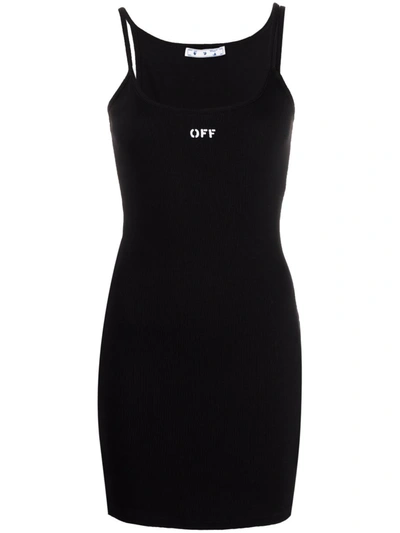 Shop Off-white Logo-print Ribbed Minidress In Black