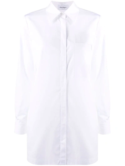 Shop Ferragamo Longline Cotton Shirt In White