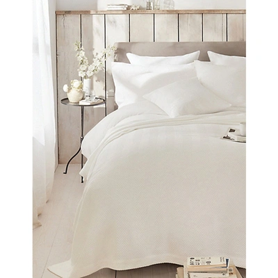 Shop The White Company Herringbone Weave Large Cotton Cushion Cover 65cm X 65cm In White