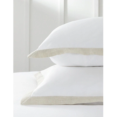 Shop The White Company Mirador Bordered Cotton-sateen Oxford Pillowcase 65cm X 65cm In White/natural