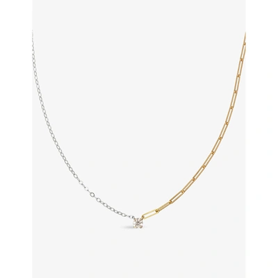 Shop Yvonne Léon Collier Solitaire 18ct Yellow Gold, 18ct White Gold And 0.10ct Diamond Necklace In 18k Wh & Yellow Gold