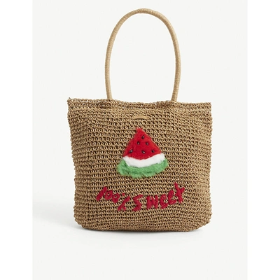 Shop Barts Al Water Melon Embroidered Woven Tote Bag In Red