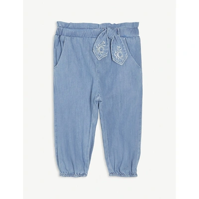 Shop Chloé Embroidered-bow Jeans 12-36 Months In Denim