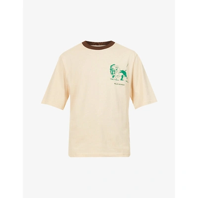 Shop Wales Bonner Crest Graphic-print Organic-cotton Jersey T-shirt In Beige