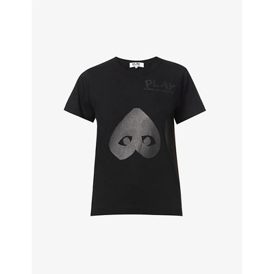 Shop Comme Des Garçons Play Womens Black Logo Print Cotton-jersey T-shirt M