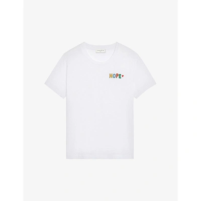Shop Sandro Hope-embroidered Organic Cotton-jersey T-shirt In White