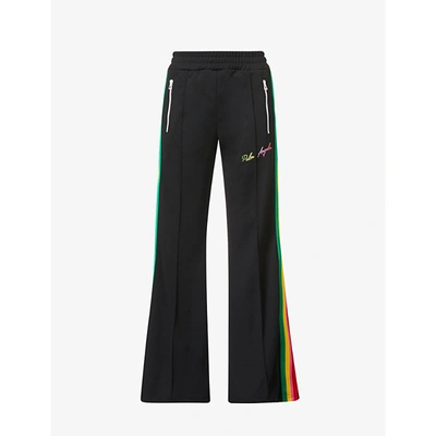 Shop Palm Angels Miami Flared High-rise Jersey Jogging Bottoms In Black Multic