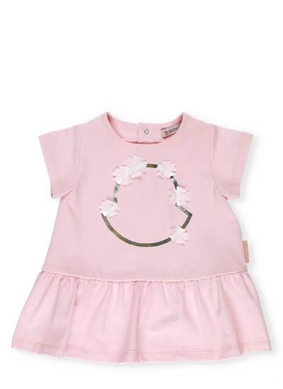 Shop Moncler Cotton Dress With Floral Pattern In Pink