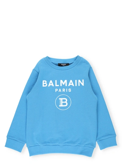 Shop Balmain Cotton Sweatshirt In Turchese