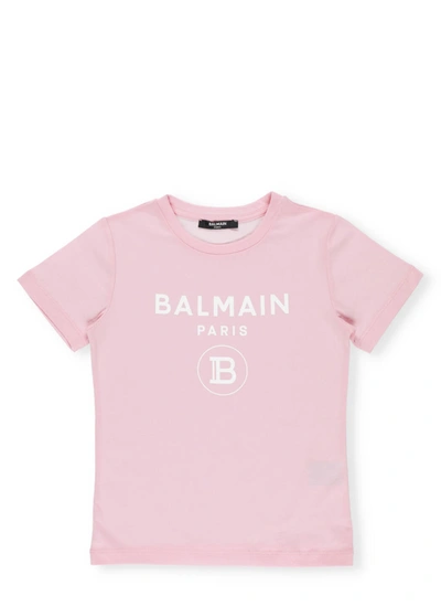 Shop Balmain Logo T-shirt In Rosa/bianco