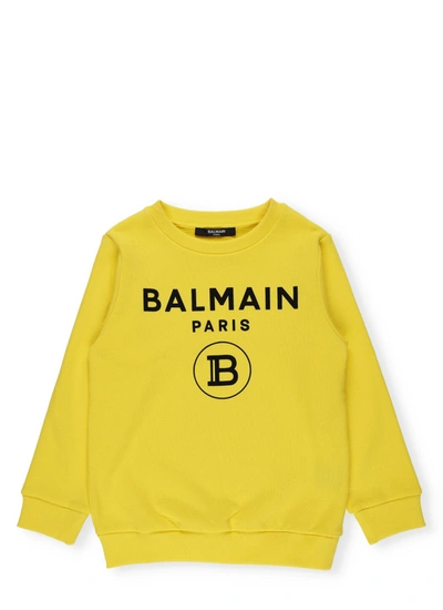 Shop Balmain Cotton Sweatshirt In Giallo/nero