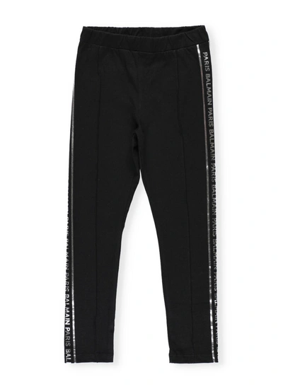 Balmain Teen Side Stripe Track Pants In Nero/argento