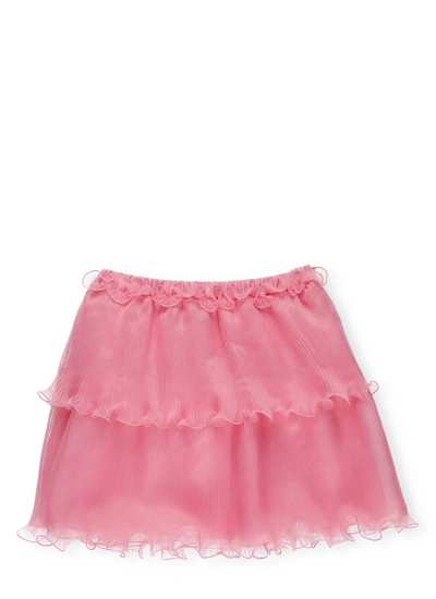 Shop Alberta Ferretti Pleated And Ruffled Skirt In Pink
