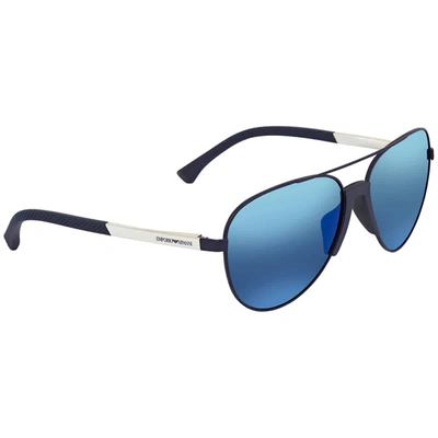 Shop Armani Collezioni Armani Blue Mirror Aviator Sunglasses Ea 2059f 320255 61