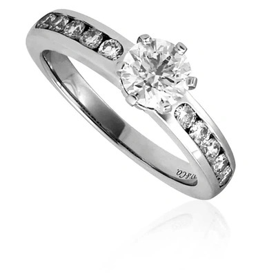 Ladies Engagement Ring With A Channel-set Diamond Band In Platinum In Silver