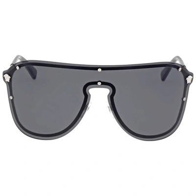 Shop Versace Grey Rectangular Sunglasses In Grey,silver Tone