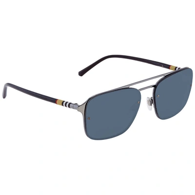 Shop Burberry Blue Rectangular Mens Sunglasses Be3095 100381 56 In Black,blue,silver Tone