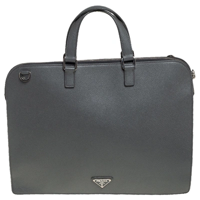 Pre-owned Prada Grey Saffiano Lux Leather Travel Briefcase