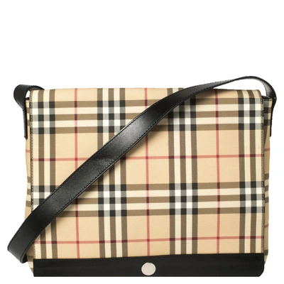 Pre-owned Burberry Beige/black Nova Check Coated Canvas And Leather Messenger Bag