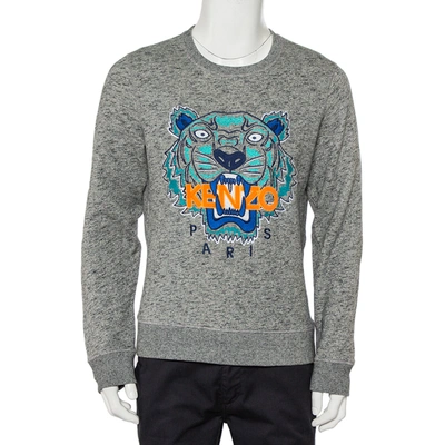 Pre-owned Kenzo Grey Cotton Tiger Embroidered Crewneck Sweatshirt L