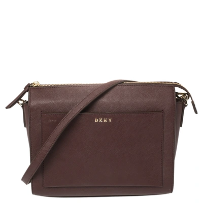 Pre-owned Dkny Burgundy Leather Ava Zip Crossbody Bag