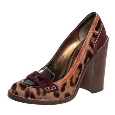 Pre-owned Dolce & Gabbana Tricolor Animal Print Calf Hair And Leather Loafer Pumps Size 38 In Multicolor