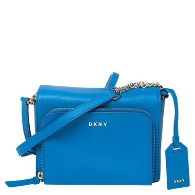 Pre-owned Dkny Blue Saffiano Leather Small Bryant Park Pocket Crossbody Bag