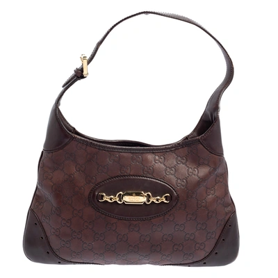 Pre-owned Gucci Ssima Leather Hobo In Brown