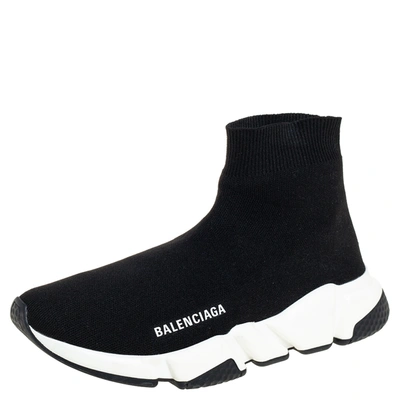 Pre-owned Balenciaga Black Knit Fabric Speed Trainer Sneakers Size 39
