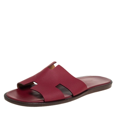 Pre-owned Hermes Red Leather Izmir Slide Sandals Size 45