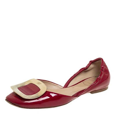 Pre-owned Roger Vivier Red Patent Leather Chips D'orsay Buckle Flats Size 35.5