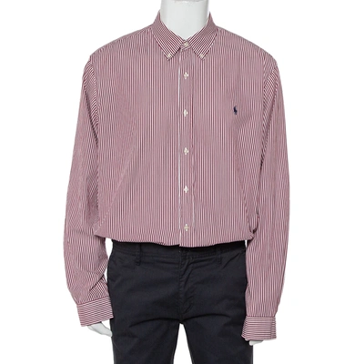 Pre-owned Polo Ralph Lauren Burgundy Striped Cotton Logo Embroidered Button Front Shirt Xxl
