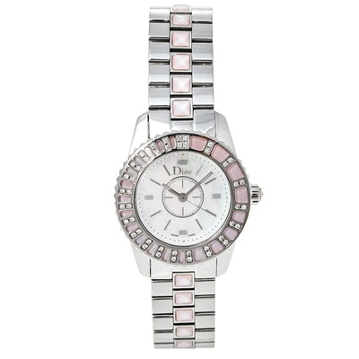 Pre-owned Dior Mother Of Pearl Stainless Steel Diamonds Christal Cd112111m001 Women's Wristwatch 28 Mm In White