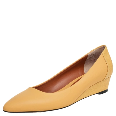 Pre-owned Fendi Yellow Leather Pointed Toe Wedge Pumps Size 38.5