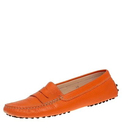 Pre-owned Tod's Orange Leather Penny Loafers Size 39