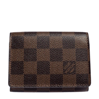 Pre-owned Louis Vuitton Damier Ebene Canvas Business Card Holder In Brown