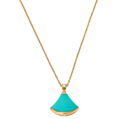 Pre-owned Bvlgari Divas' Dream Turquoise Diamond 18k Rose Gold Pendant Necklace