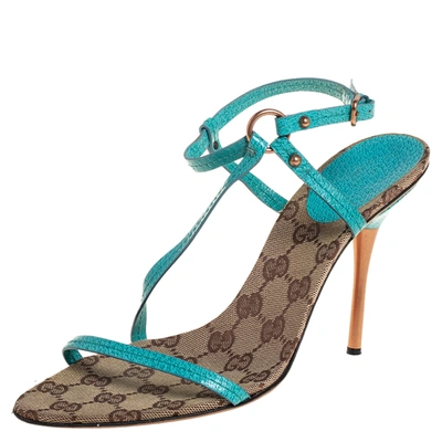 Pre-owned Gucci Blue Leather Slingback Sandals Size 38