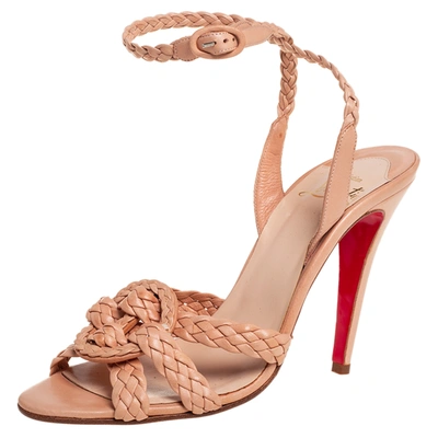 Pre-owned Christian Louboutin Beige Leather Woven Leather Sandals Size 40