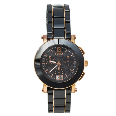Pre-owned Fendi Black Ceramic & Gold Tone Stainless Steel Chrono 6700g Women's Wristwatch 38 Mm