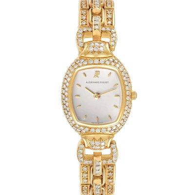 Pre-owned Audemars Piguet Silver Diamonds 18k Yellow Gold Audemarine 66474 Women's Wristwatch 23 X 35 Mm