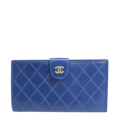 Pre-owned Chanel Blue Leather Cc Bifold Wallet