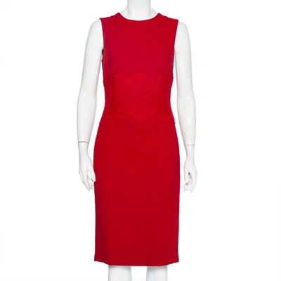 Pre-owned Dolce & Gabbana Red Crepe & Lace Trim Sleeveless Sheath Dress M