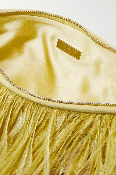 Shop Jimmy Choo Callie Tasseled Feather And Satin Clutch In Yellow