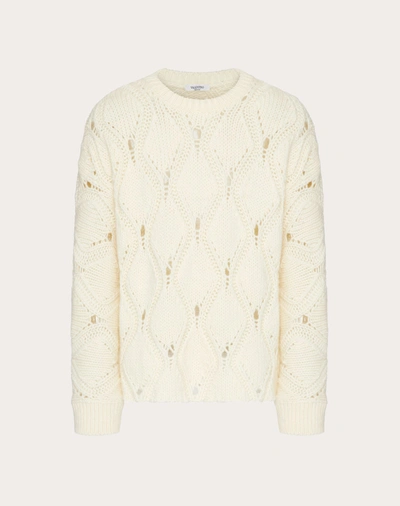 Shop Valentino Uomo Wool Crewneck Sweater In Ivory