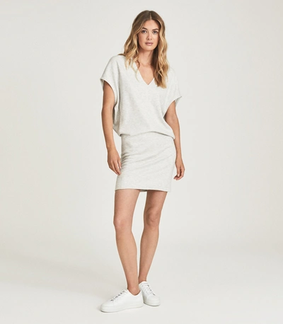 Shop Reiss Cotton Wool Blend Jersey Mini Dress In Grey Melange