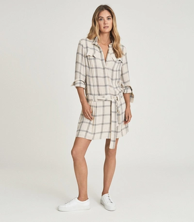 Shop Reiss Checked Shirt Dress In Grey/white