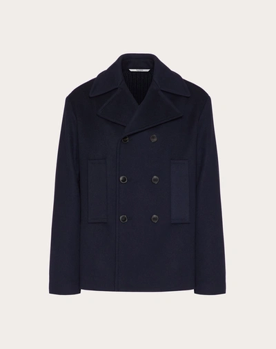 Shop Valentino Uomo Double Wool Blouson Featuring A Mix Of Materials In Navy