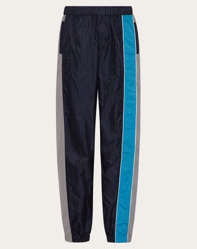 Shop Valentino Uomo Nylon Pants With Optical  Motif In Navy Blue